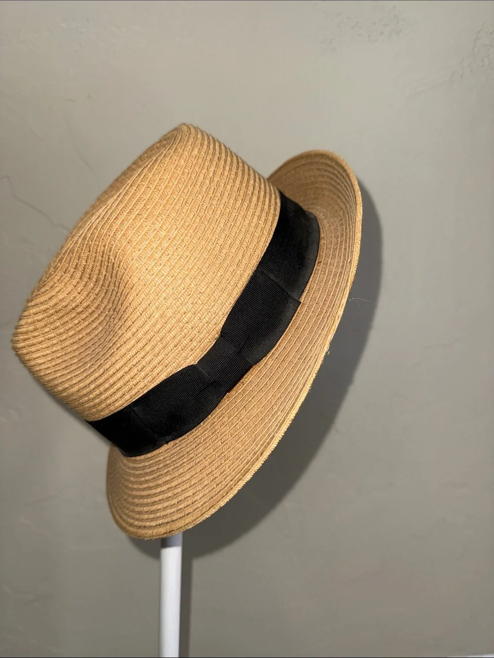 Talula Natural Brown Straw Fedora Black Grosgrain Ribbon Band Travel Packable SM
